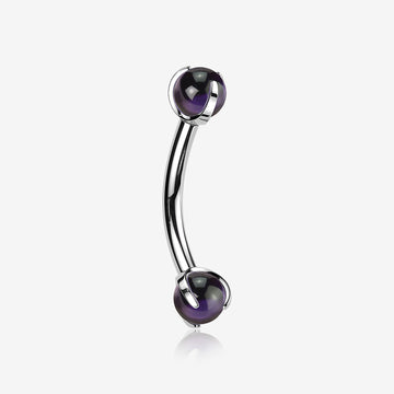 Implant Grade Titanium Amethyst Stone Ball Claw Prong Internally Threaded Curved Barbell